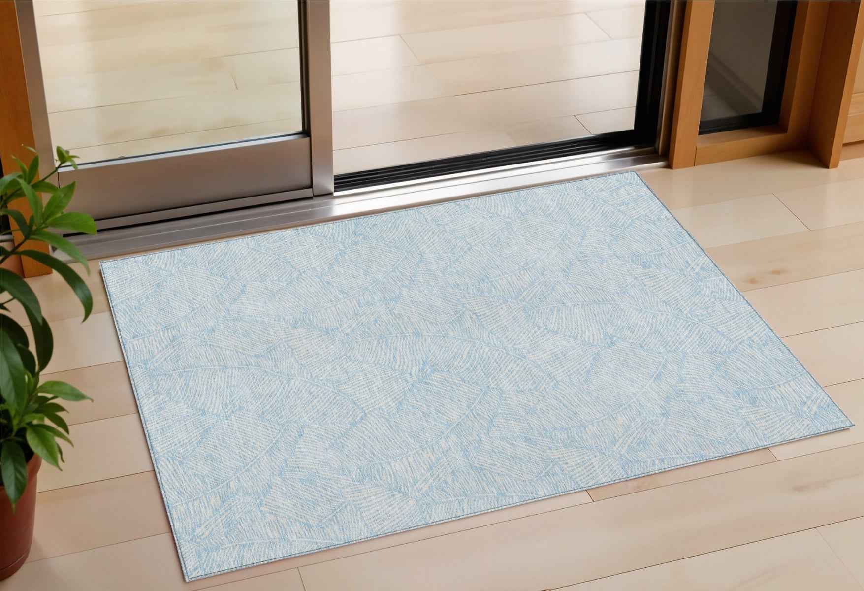 3' X 5' Sky Blue And Ivory Floral Washable Indoor Outdoor Area Rug