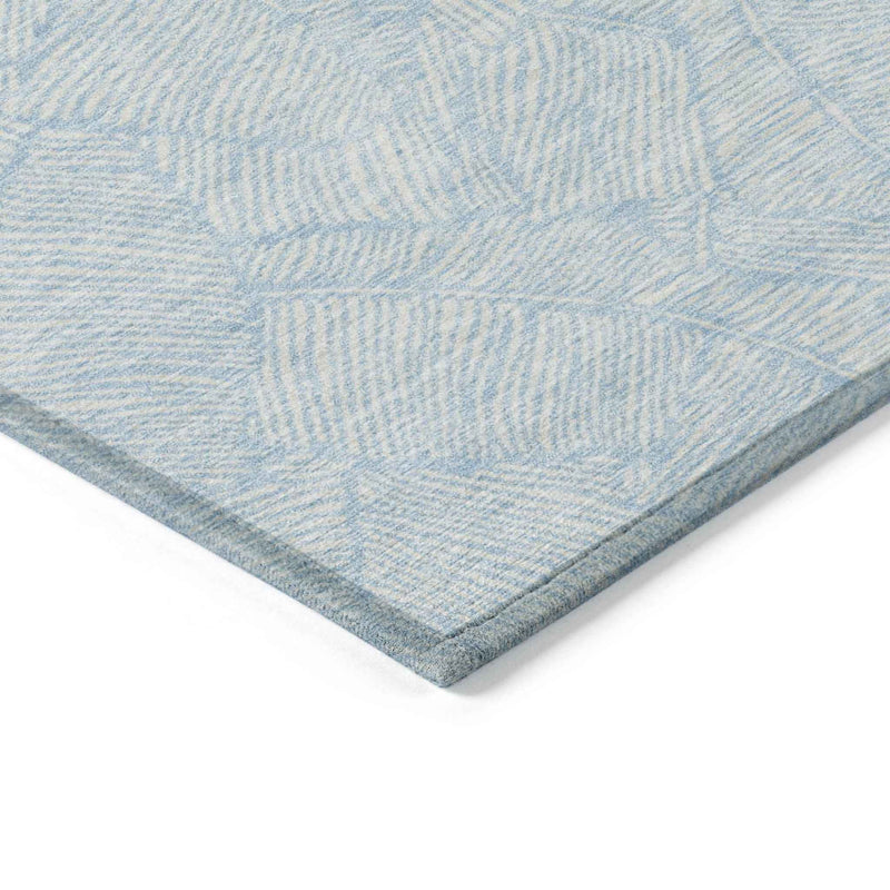 9' X 12' Sky Blue And Ivory Floral Washable Indoor Outdoor Area Rug