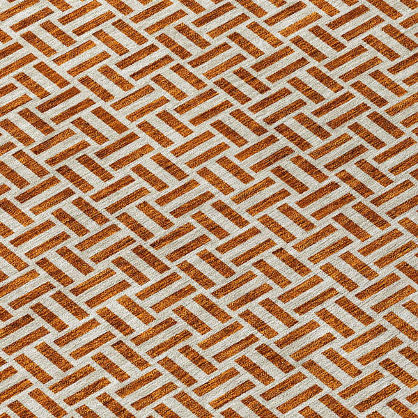 3' X 5' Copper And Beige Geometric Washable Indoor Outdoor Area Rug