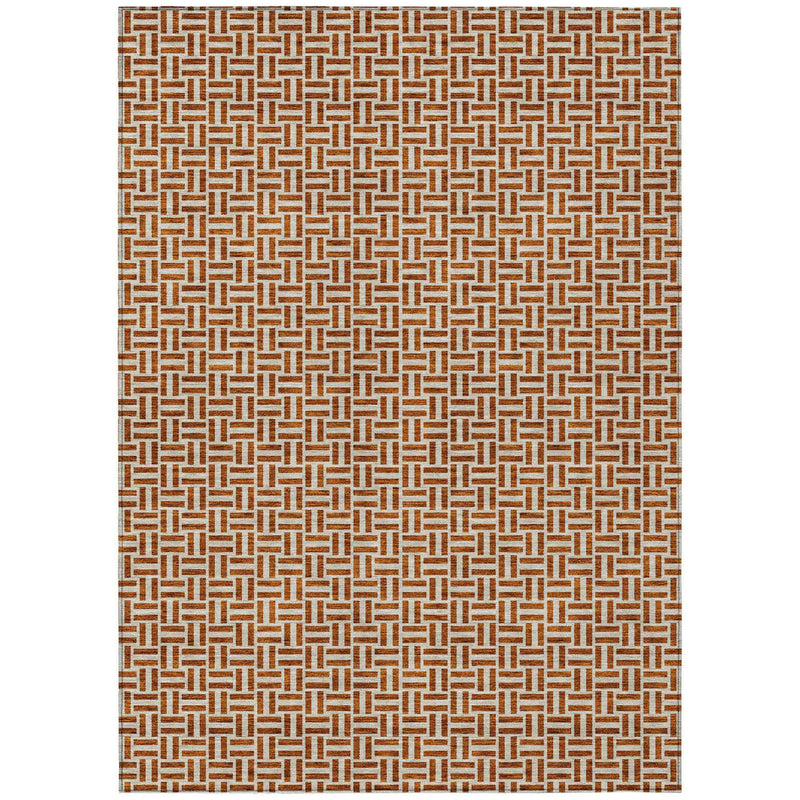 3' X 5' Copper And Beige Geometric Washable Indoor Outdoor Area Rug