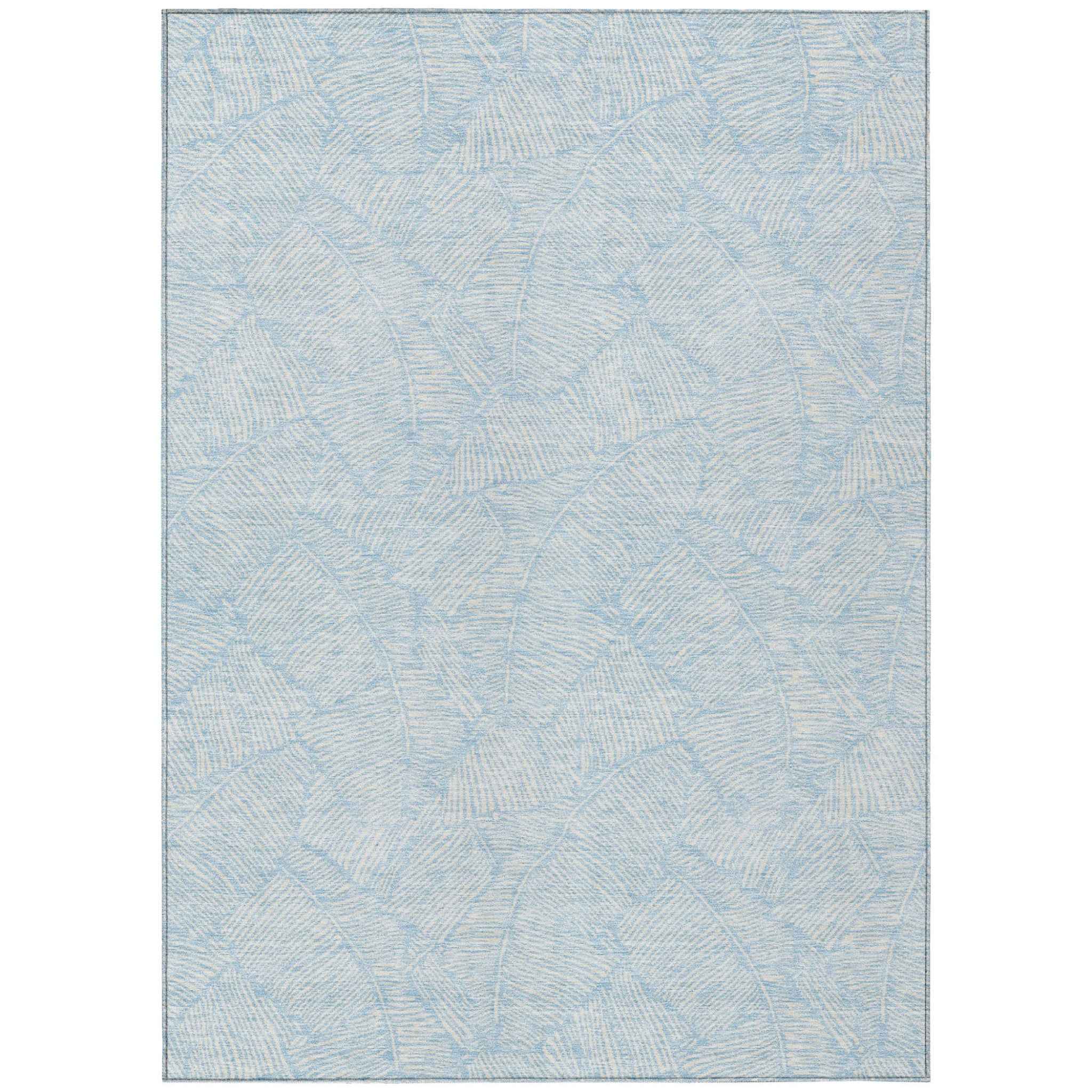 9' X 12' Sky Blue And Ivory Floral Washable Indoor Outdoor Area Rug