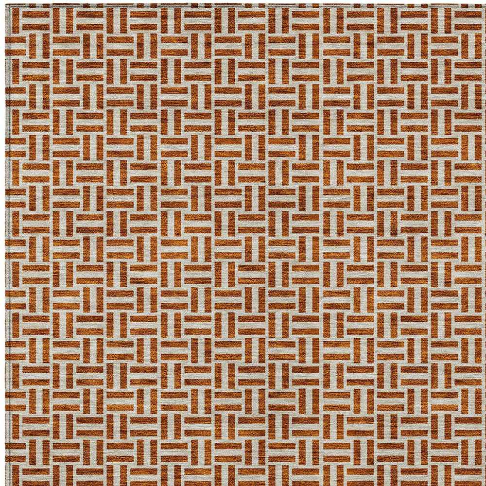 3' X 5' Copper And Beige Geometric Washable Indoor Outdoor Area Rug