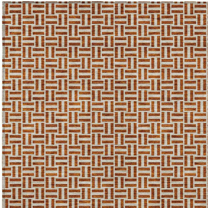 3' X 5' Copper And Beige Geometric Washable Indoor Outdoor Area Rug