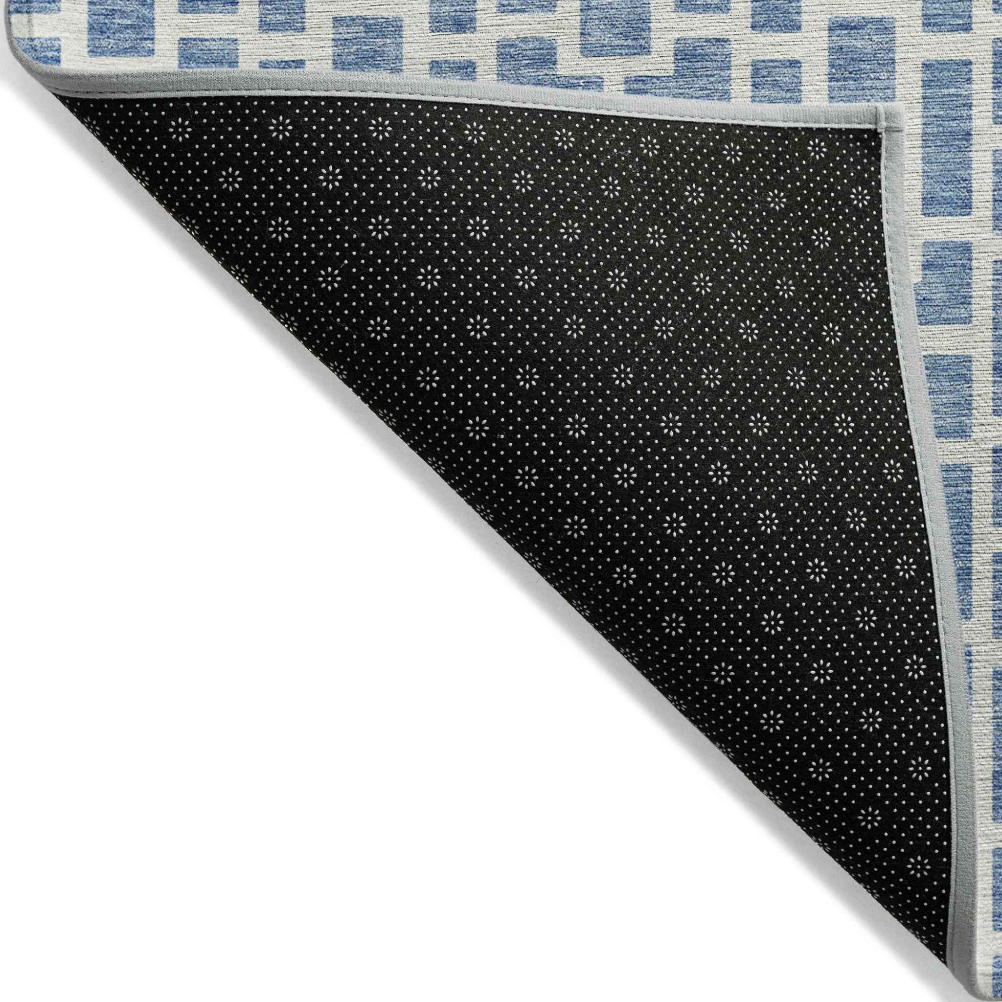 8' X 10' Denim Blue And Ivory Geometric Washable Indoor Outdoor Area Rug