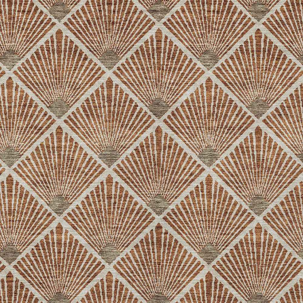 10' X 14' Brown Copper And Beige Geometric Washable Indoor Outdoor Area Rug