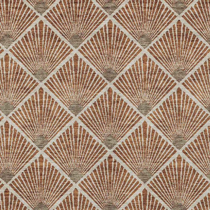10' X 14' Brown Copper And Beige Geometric Washable Indoor Outdoor Area Rug