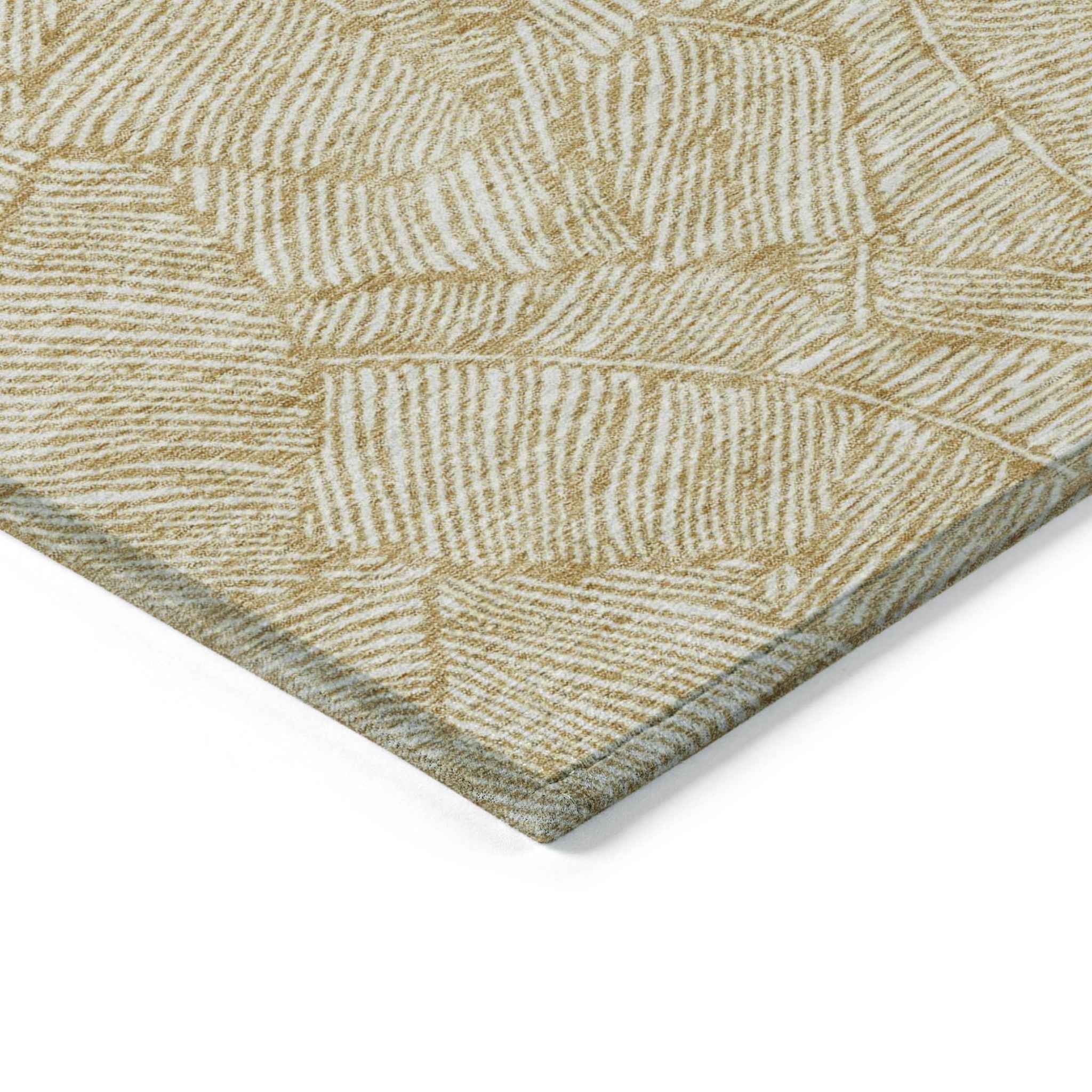 3' X 5' Gold And Beige Floral Washable Indoor Outdoor Area Rug