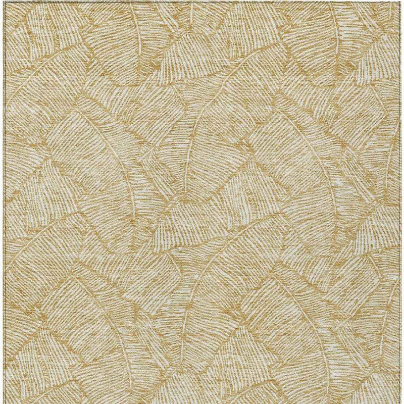 3' X 5' Gold And Beige Floral Washable Indoor Outdoor Area Rug