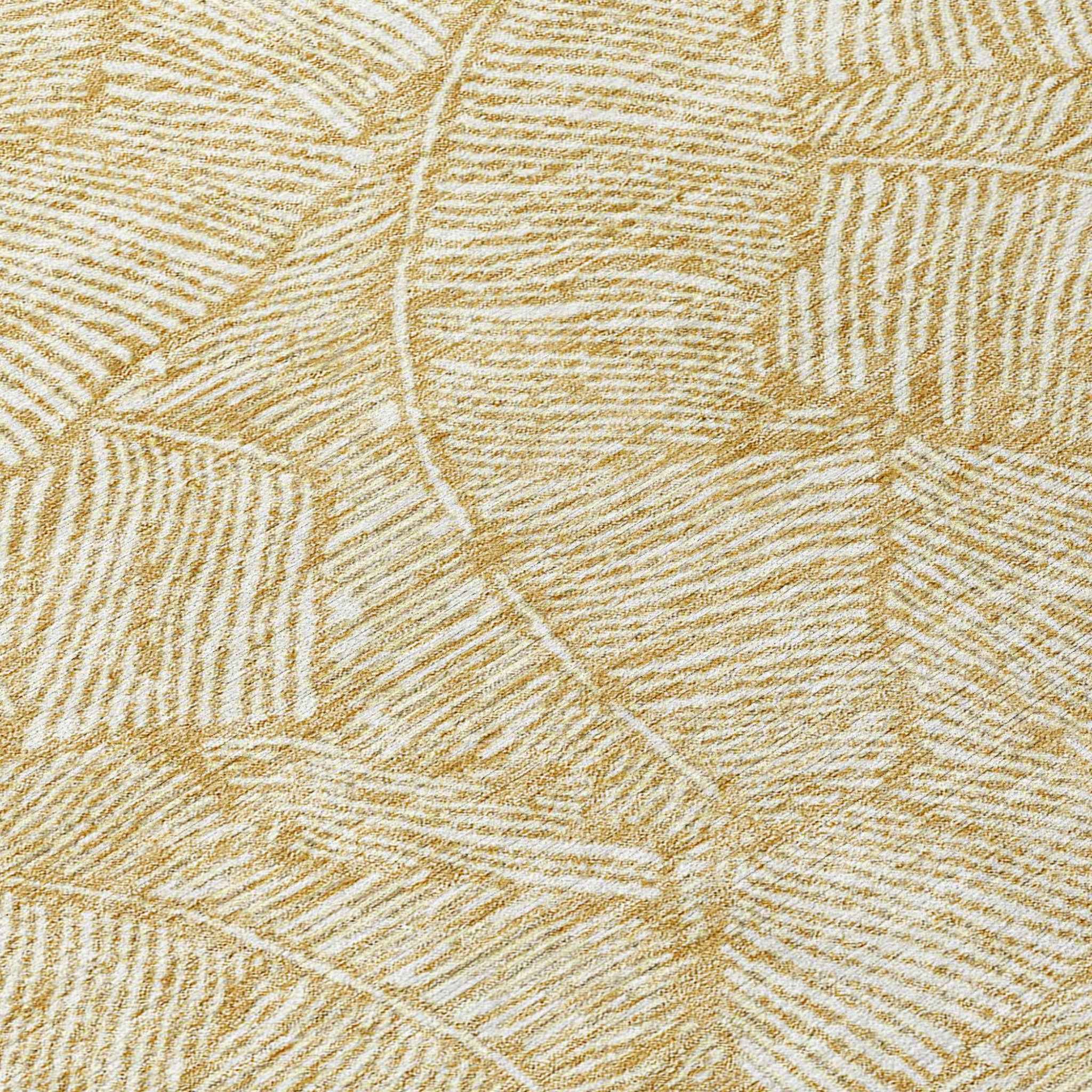 3' X 5' Gold And Beige Floral Washable Indoor Outdoor Area Rug