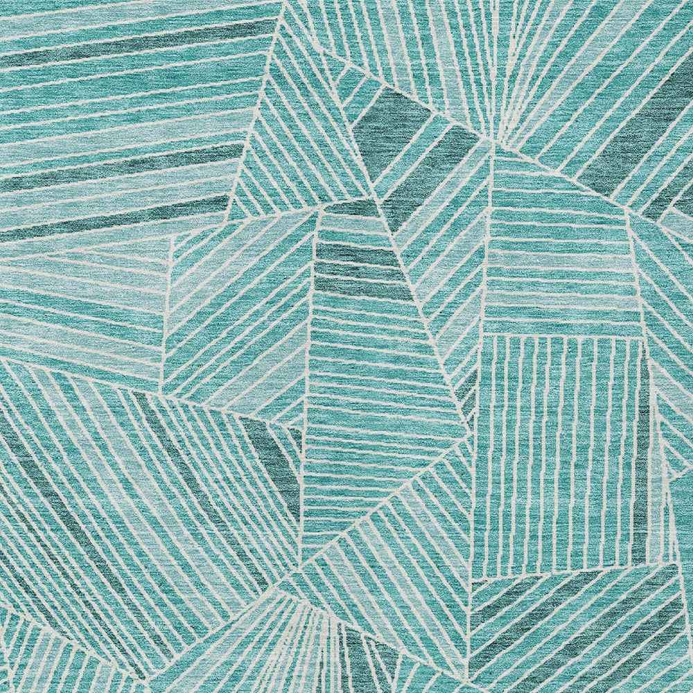 8' X 10' Teal Blue And Ivory Geometric Washable Indoor Outdoor Area Rug