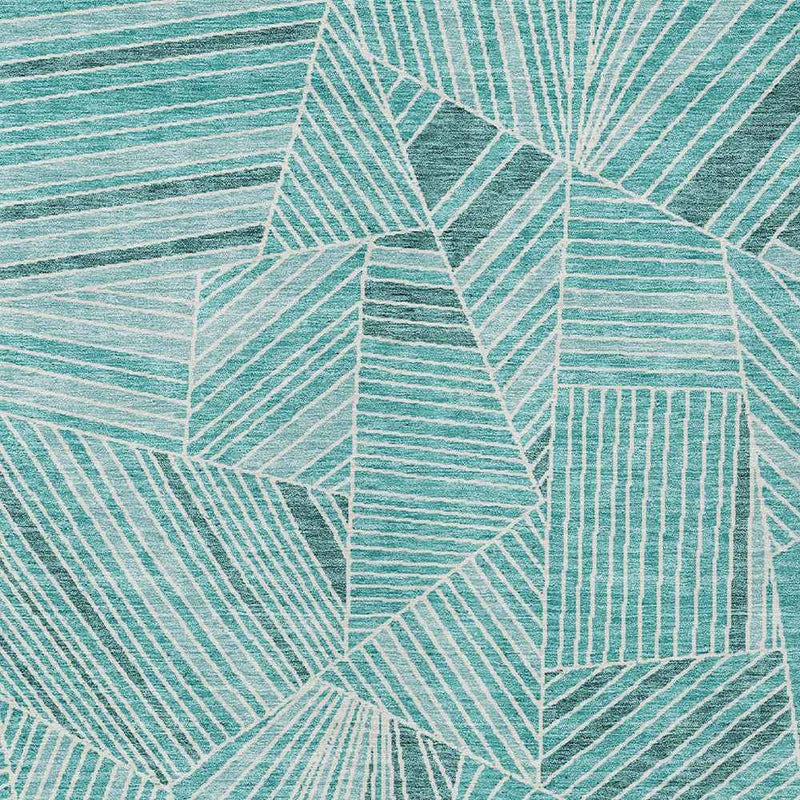 8' X 10' Teal Blue And Ivory Geometric Washable Indoor Outdoor Area Rug