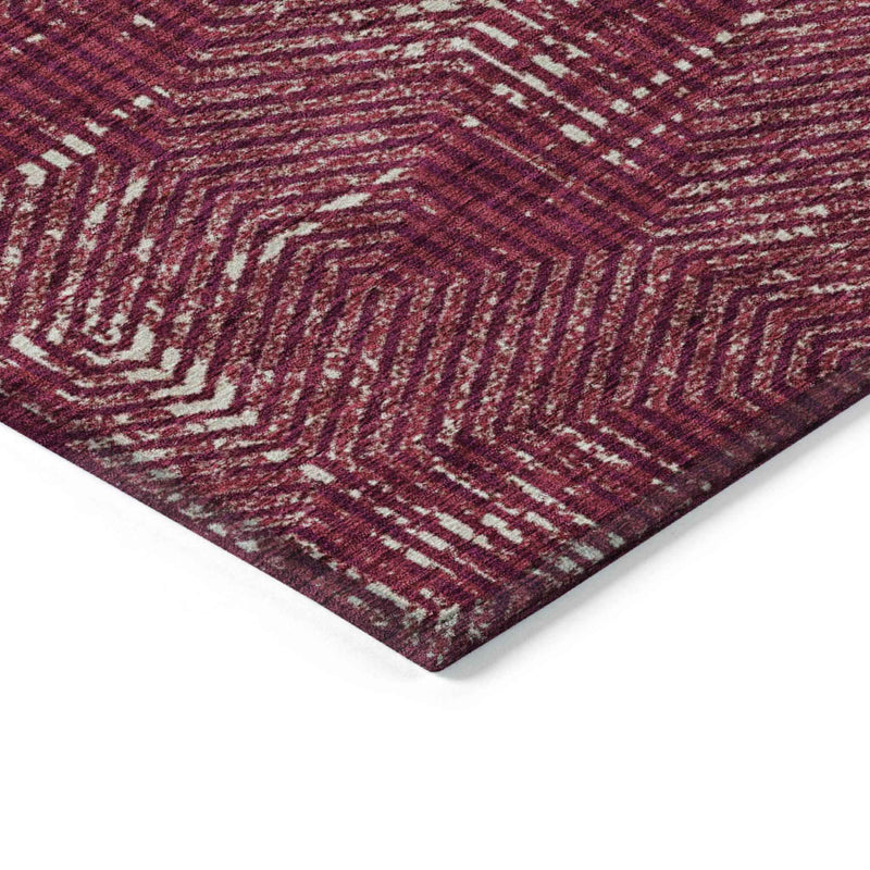 9' X 12' Burgundy And Ivory Geometric Washable Indoor Outdoor Area Rug