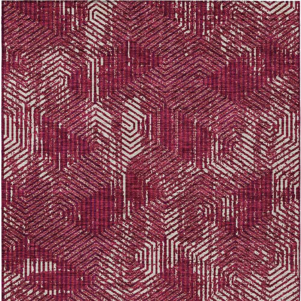 9' X 12' Burgundy And Ivory Geometric Washable Indoor Outdoor Area Rug