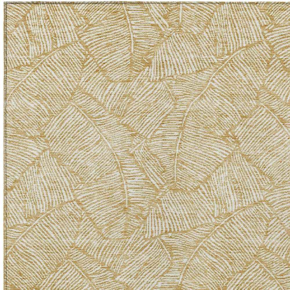 3' X 5' Gold And Beige Floral Washable Indoor Outdoor Area Rug