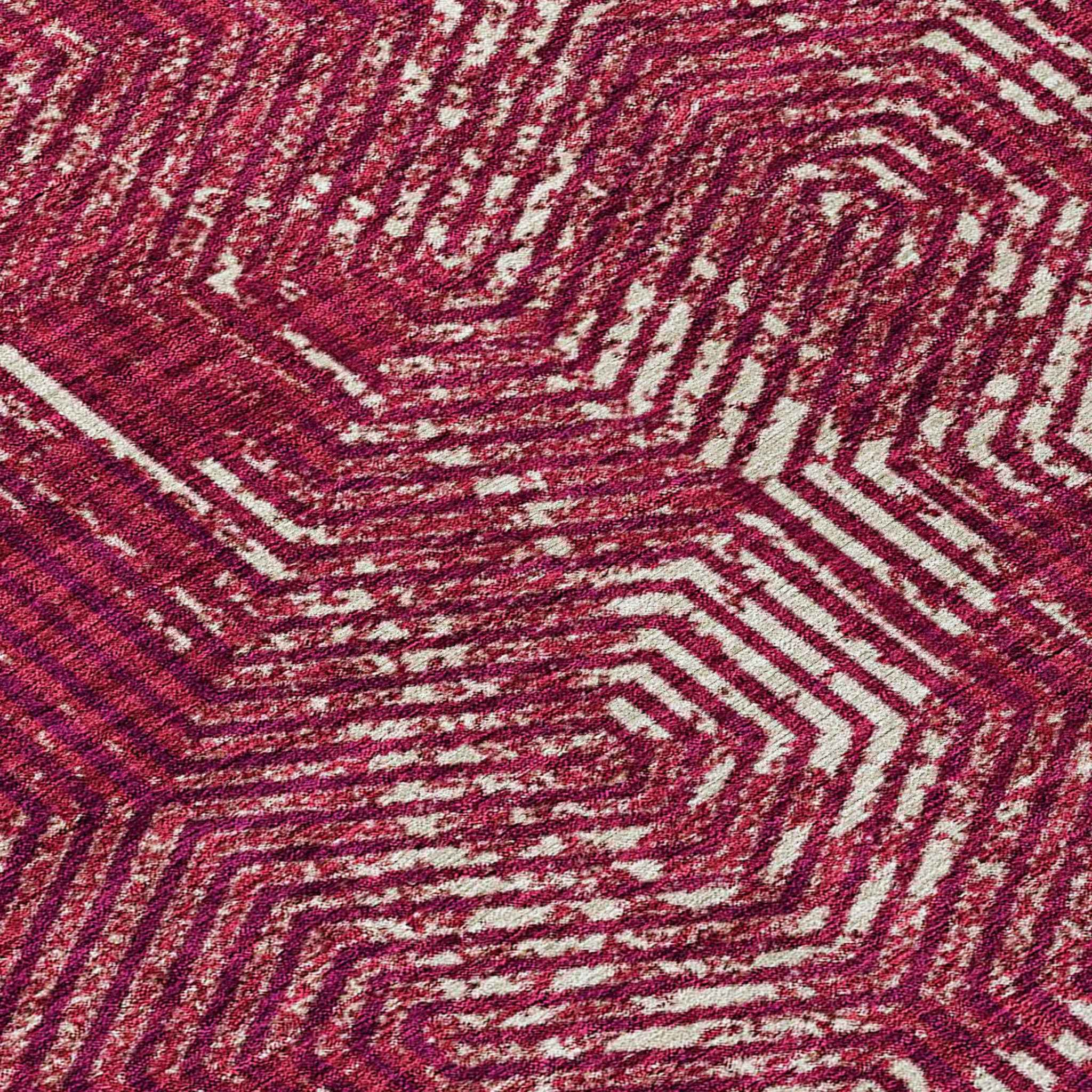 9' X 12' Burgundy And Ivory Geometric Washable Indoor Outdoor Area Rug