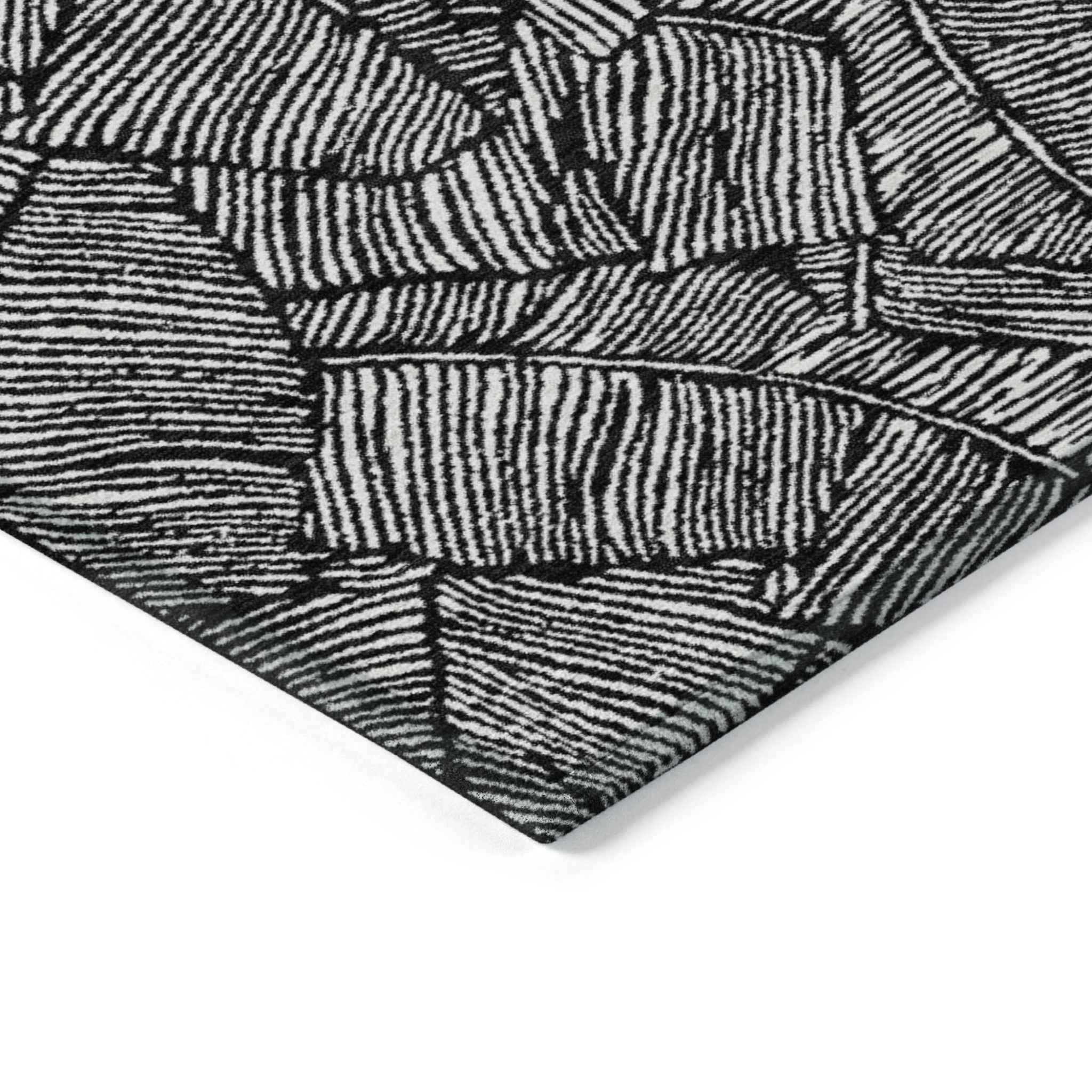 3' X 5' Black And Ivory Floral Washable Indoor Outdoor Area Rug