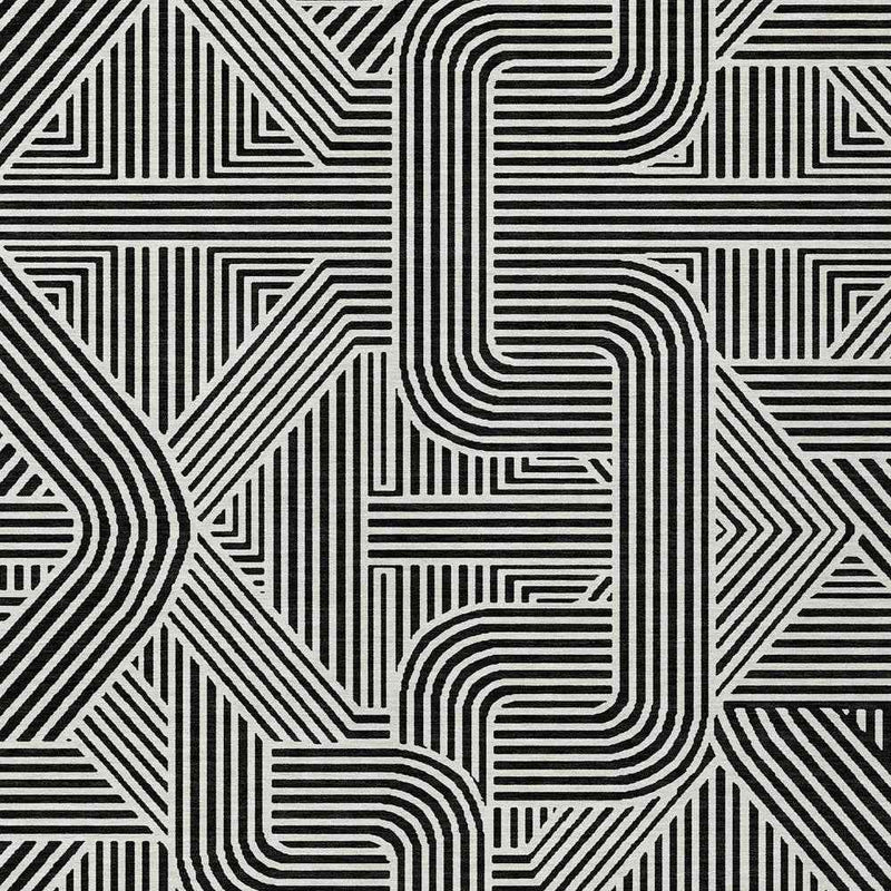 5' X 8' Black And Ivory Abstract Washable Indoor Outdoor Area Rug