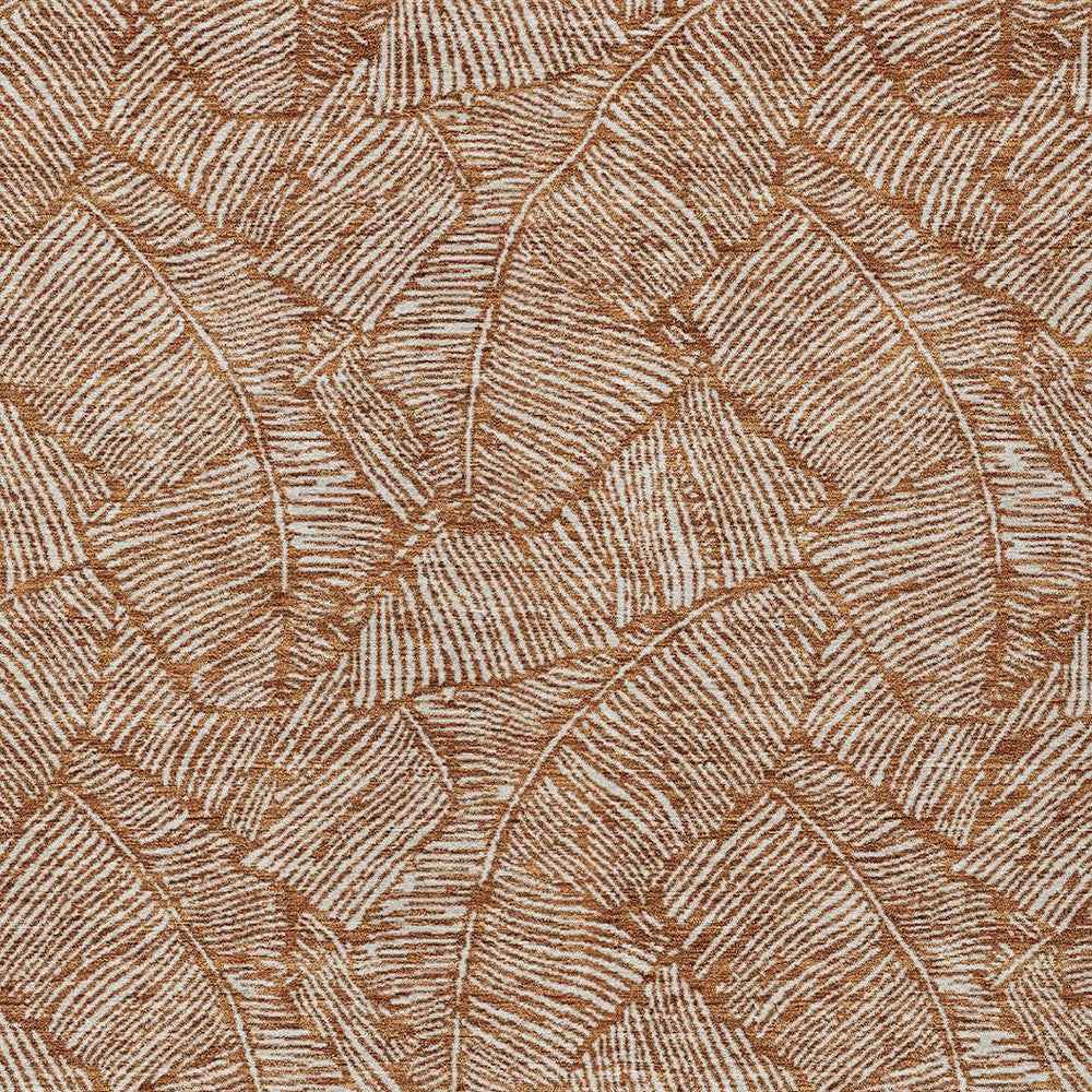 9' X 12' Copper And Beige Floral Washable Indoor Outdoor Area Rug