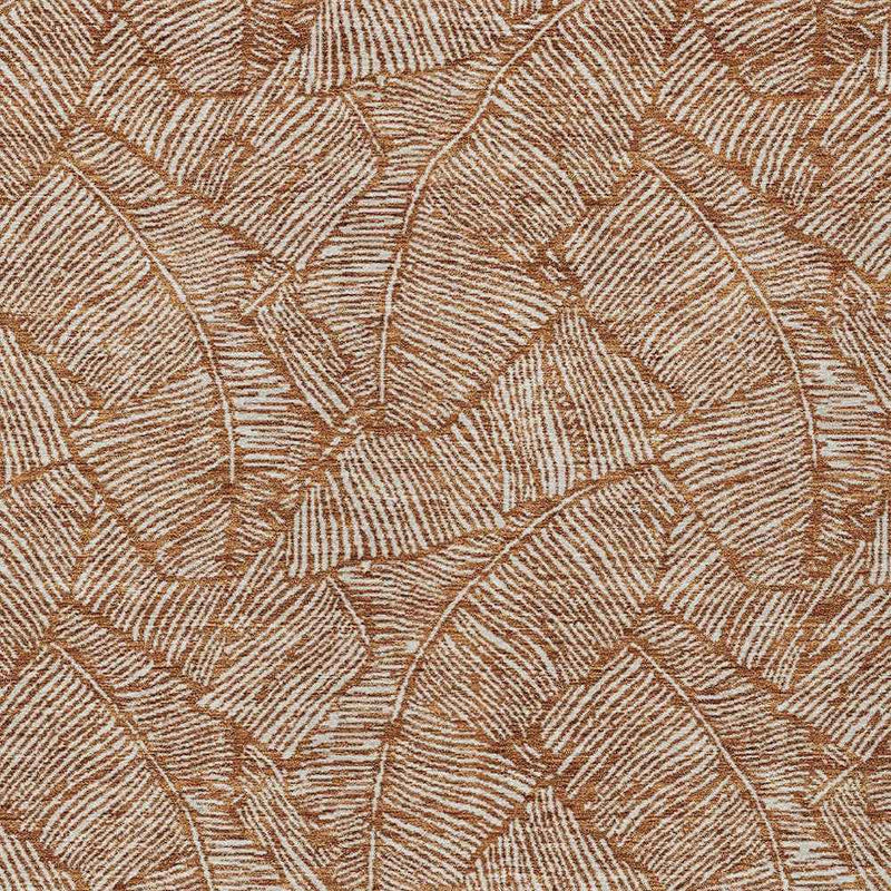 9' X 12' Copper And Beige Floral Washable Indoor Outdoor Area Rug
