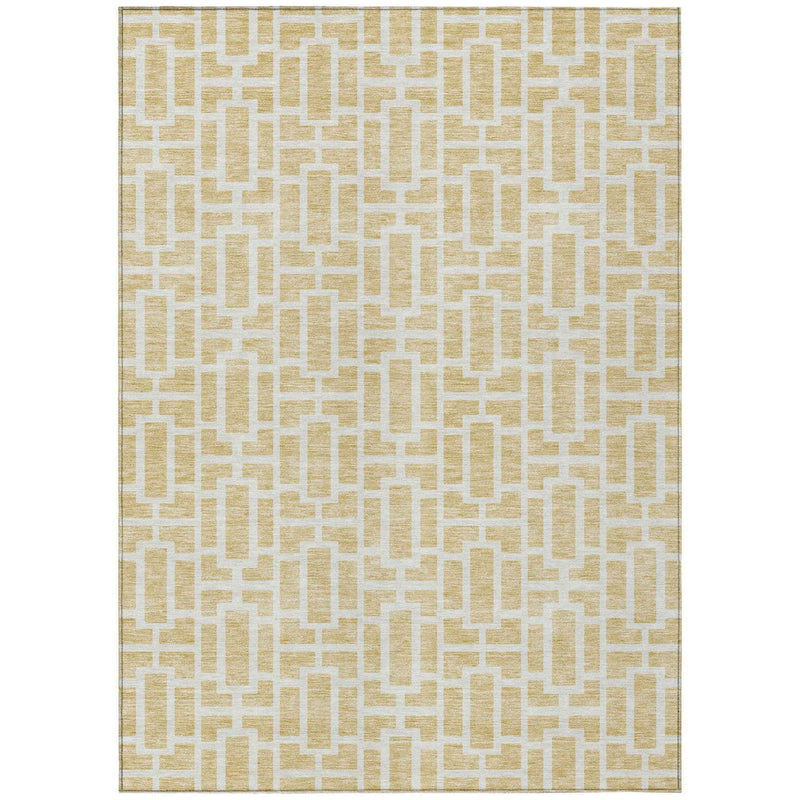 10' X 14' Wheat And Ivory Geometric Washable Indoor Outdoor Area Rug