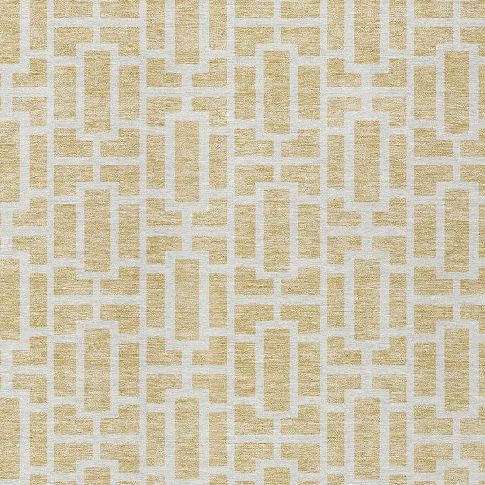 10' X 14' Wheat And Ivory Geometric Washable Indoor Outdoor Area Rug