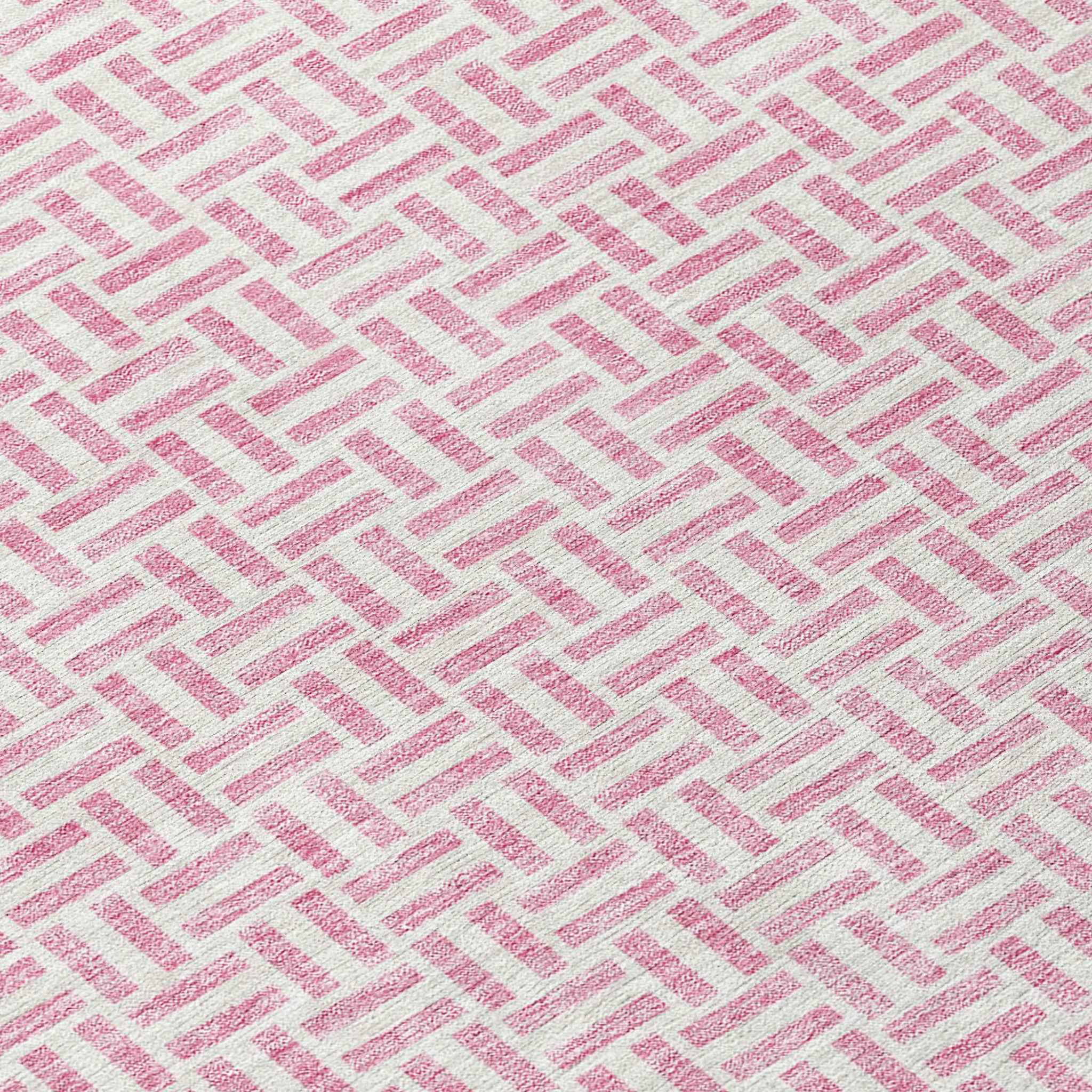 5' X 8' Pink And Silver Geometric Washable Indoor Outdoor Area Rug