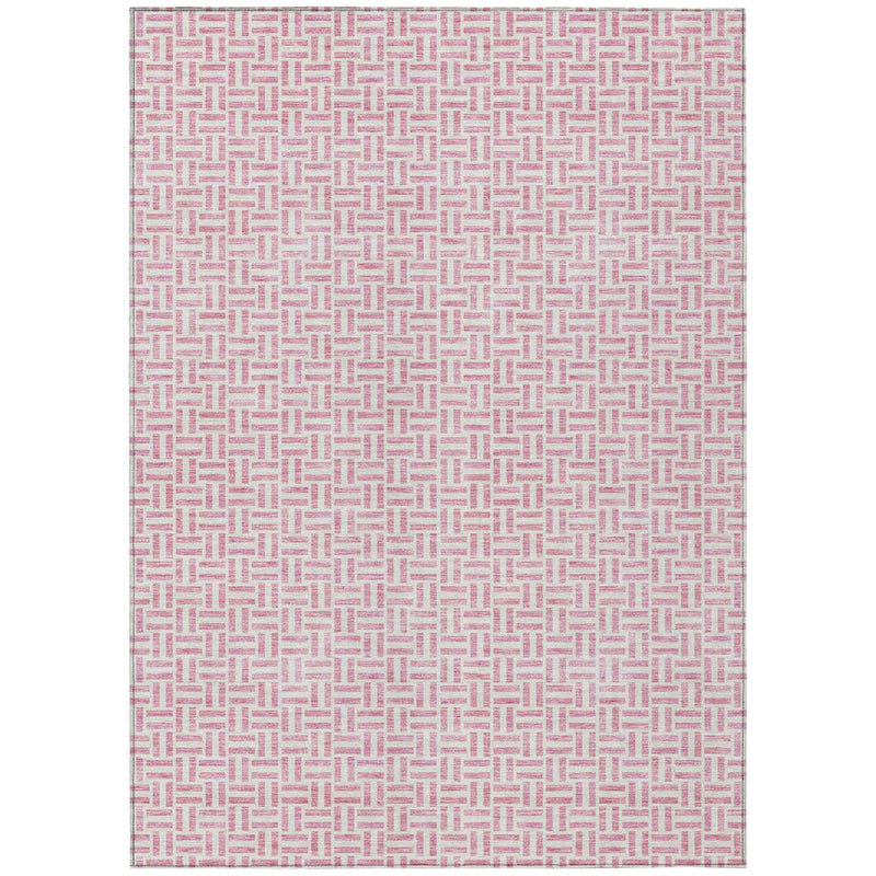 5' X 8' Pink And Silver Geometric Washable Indoor Outdoor Area Rug