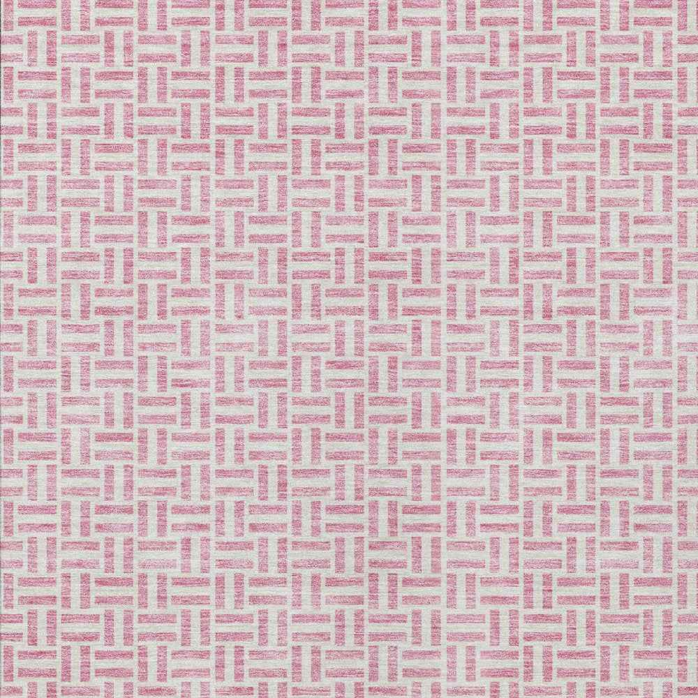 5' X 8' Pink And Silver Geometric Washable Indoor Outdoor Area Rug
