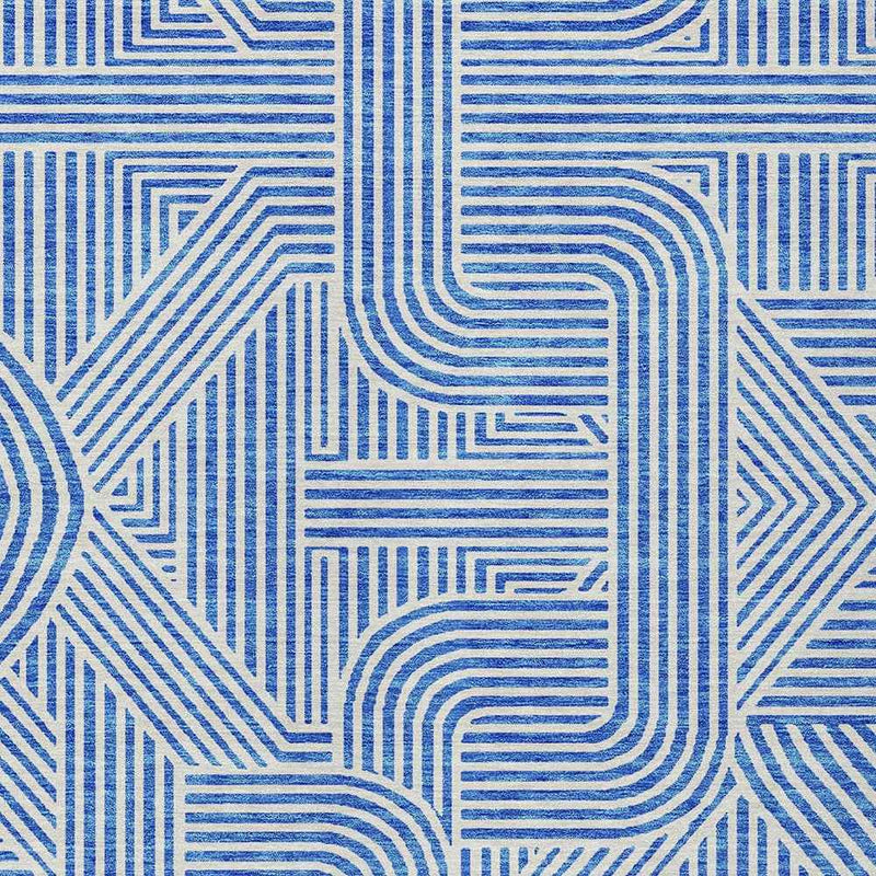 5' X 8' Blue And Ivory Abstract Washable Indoor Outdoor Area Rug