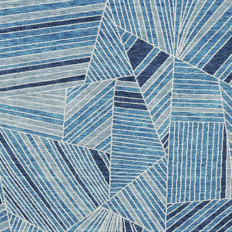 10' X 14' Blue And Teal Blue Geometric Washable Indoor Outdoor Area Rug