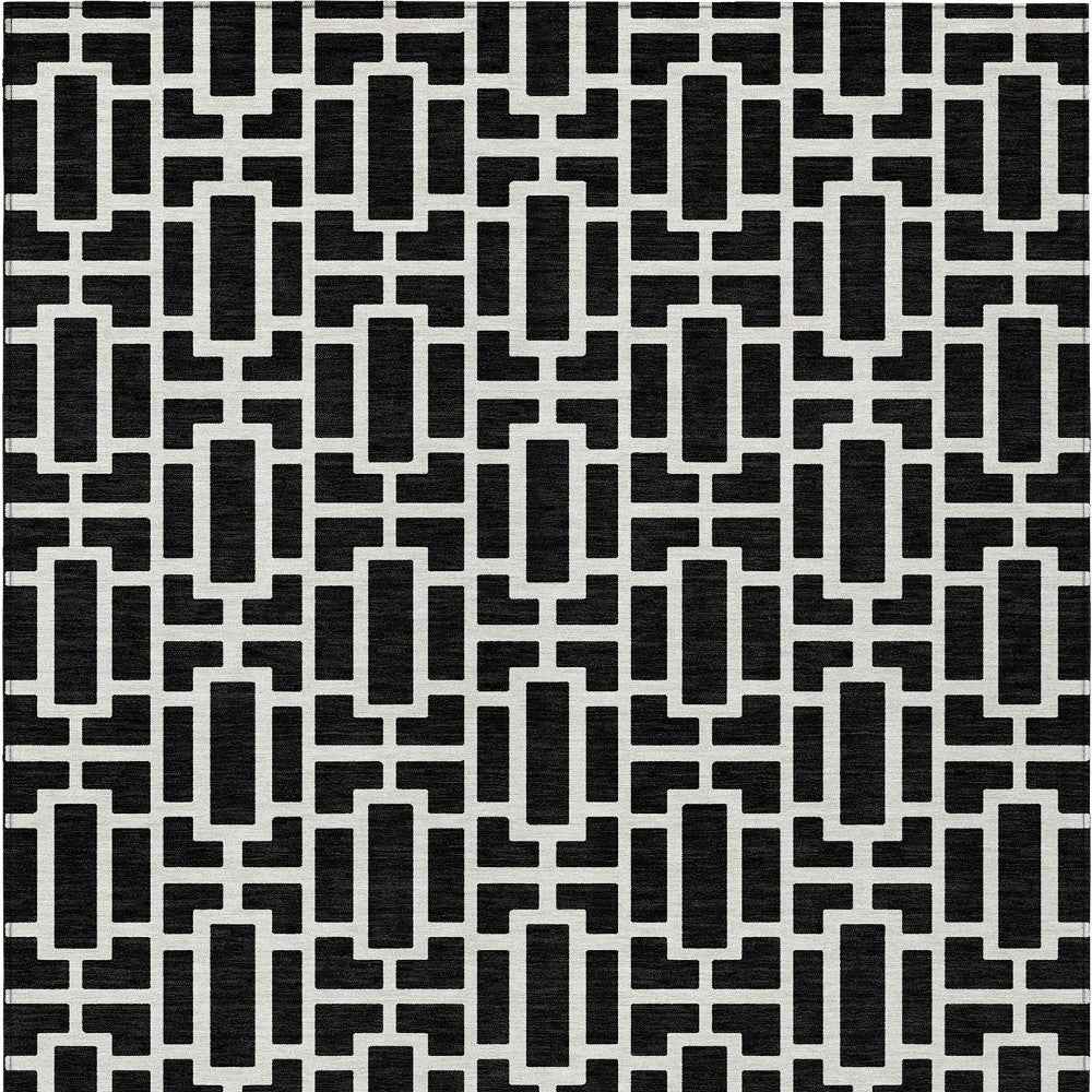3' X 5' Black And Ivory Geometric Washable Indoor Outdoor Area Rug