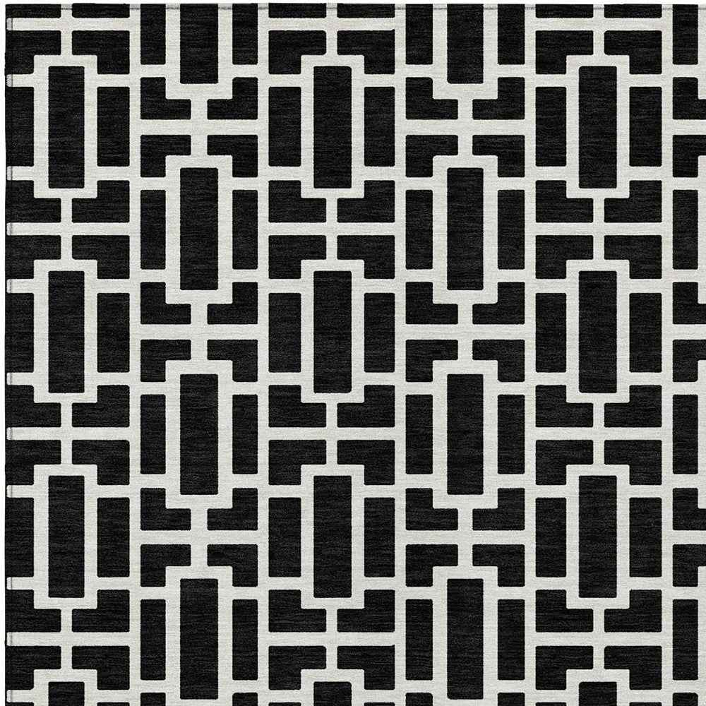 3' X 5' Black And Ivory Geometric Washable Indoor Outdoor Area Rug