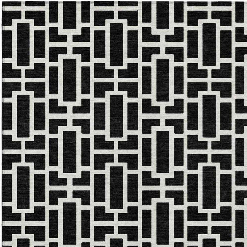 3' X 5' Black And Ivory Geometric Washable Indoor Outdoor Area Rug