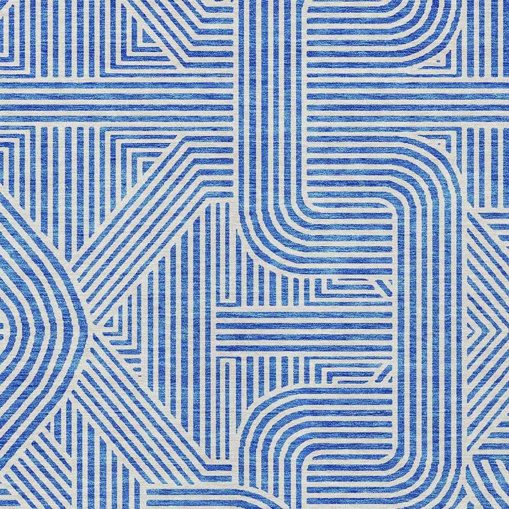 9' X 12' Blue And Ivory Abstract Washable Indoor Outdoor Area Rug