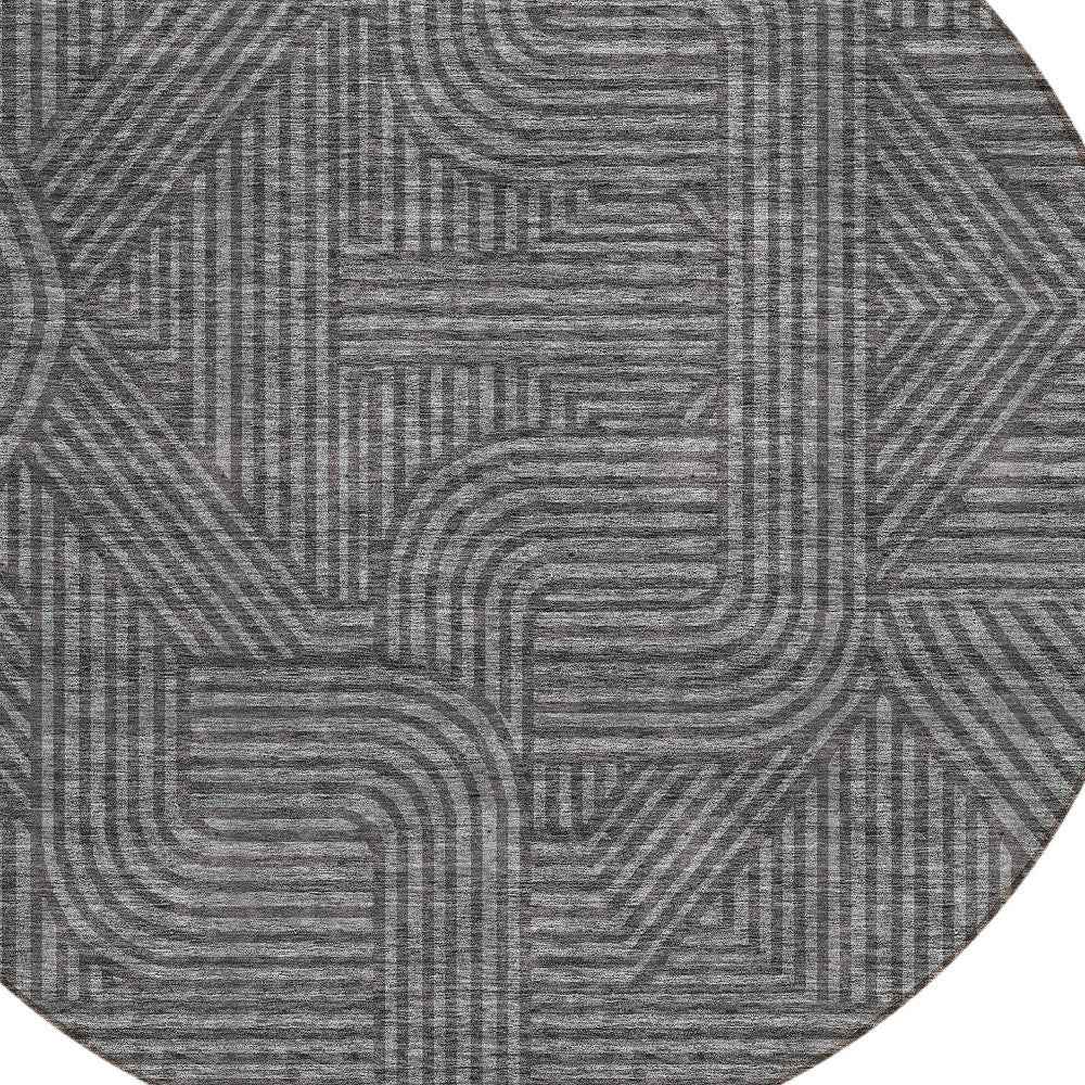 8' Charcoal And Gray Round Abstract Washable Indoor Outdoor Area Rug
