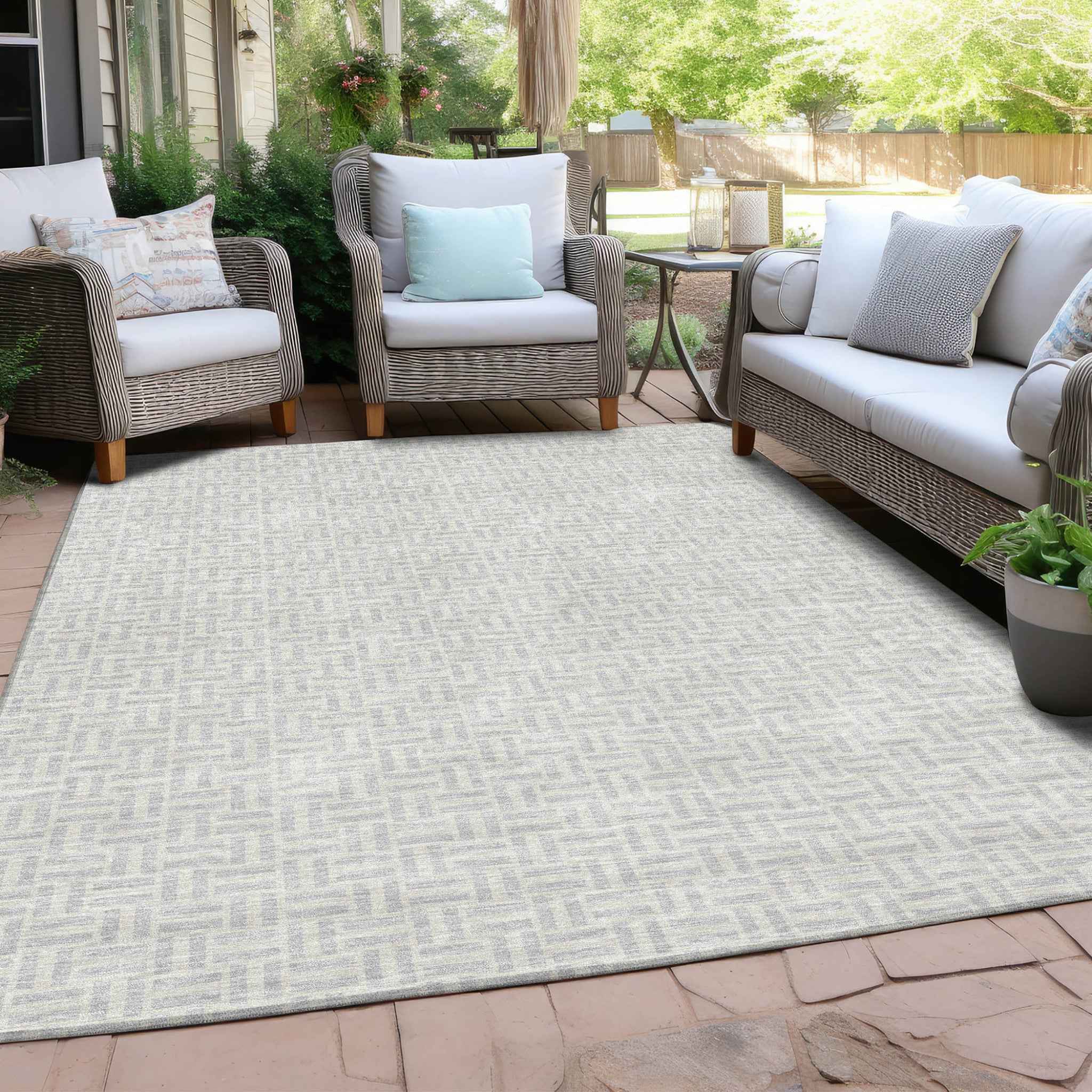 3' X 5' Silver And Gray Geometric Washable Indoor Outdoor Area Rug