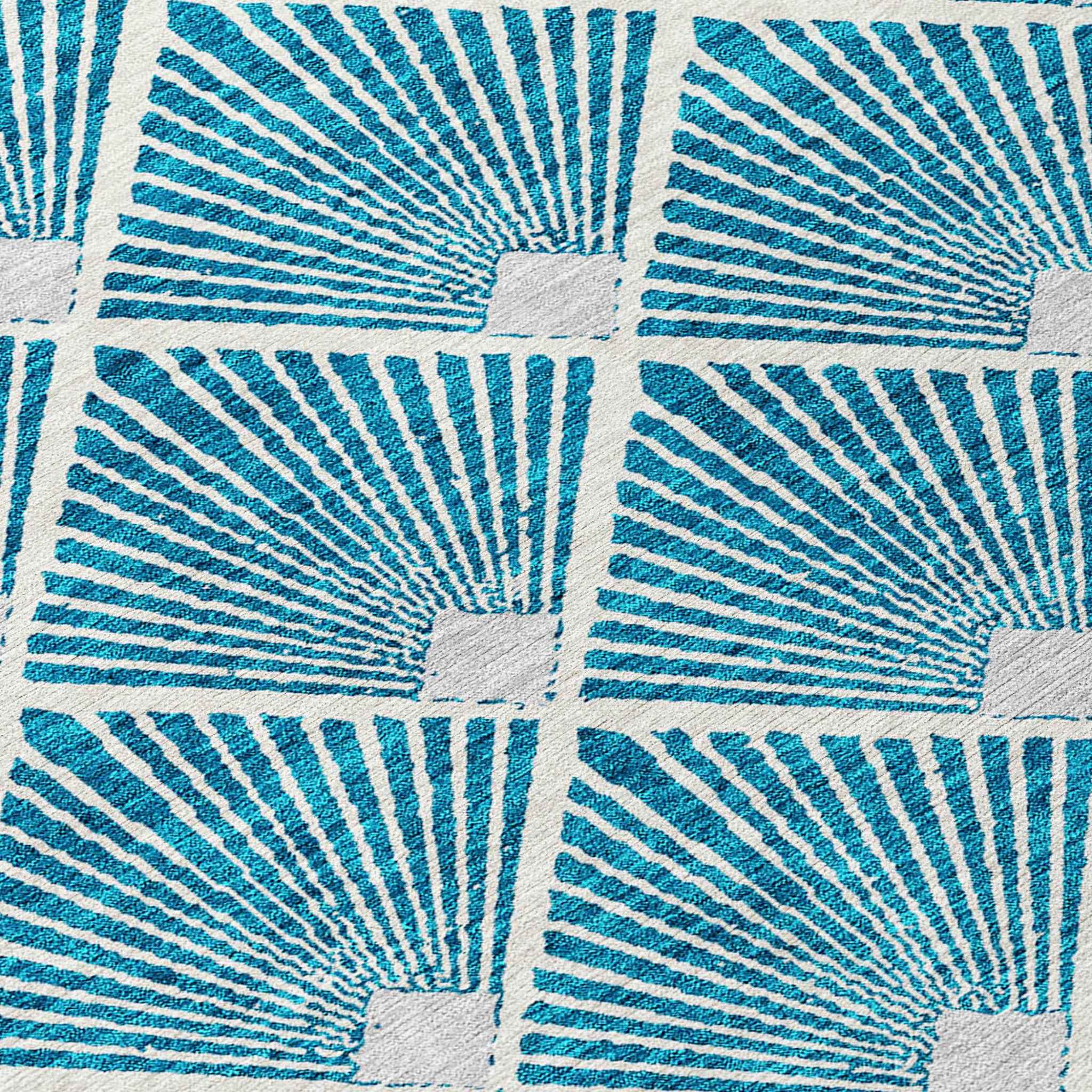 5' X 8' Teal Blue And Ivory Geometric Washable Indoor Outdoor Area Rug