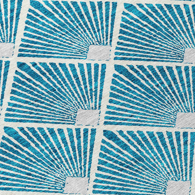 5' X 8' Teal Blue And Ivory Geometric Washable Indoor Outdoor Area Rug