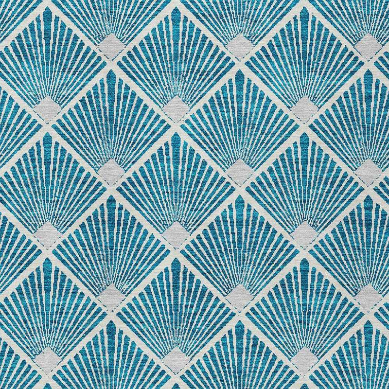 5' X 8' Teal Blue And Ivory Geometric Washable Indoor Outdoor Area Rug