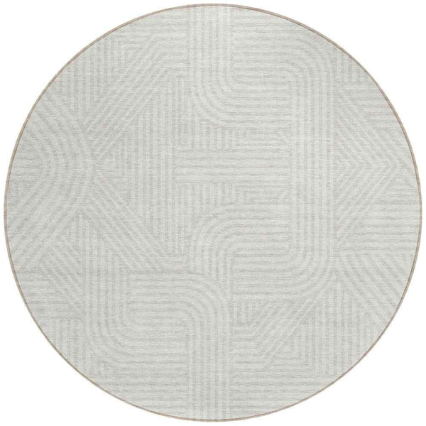 8' Ivory And Gray Round Abstract Washable Indoor Outdoor Area Rug