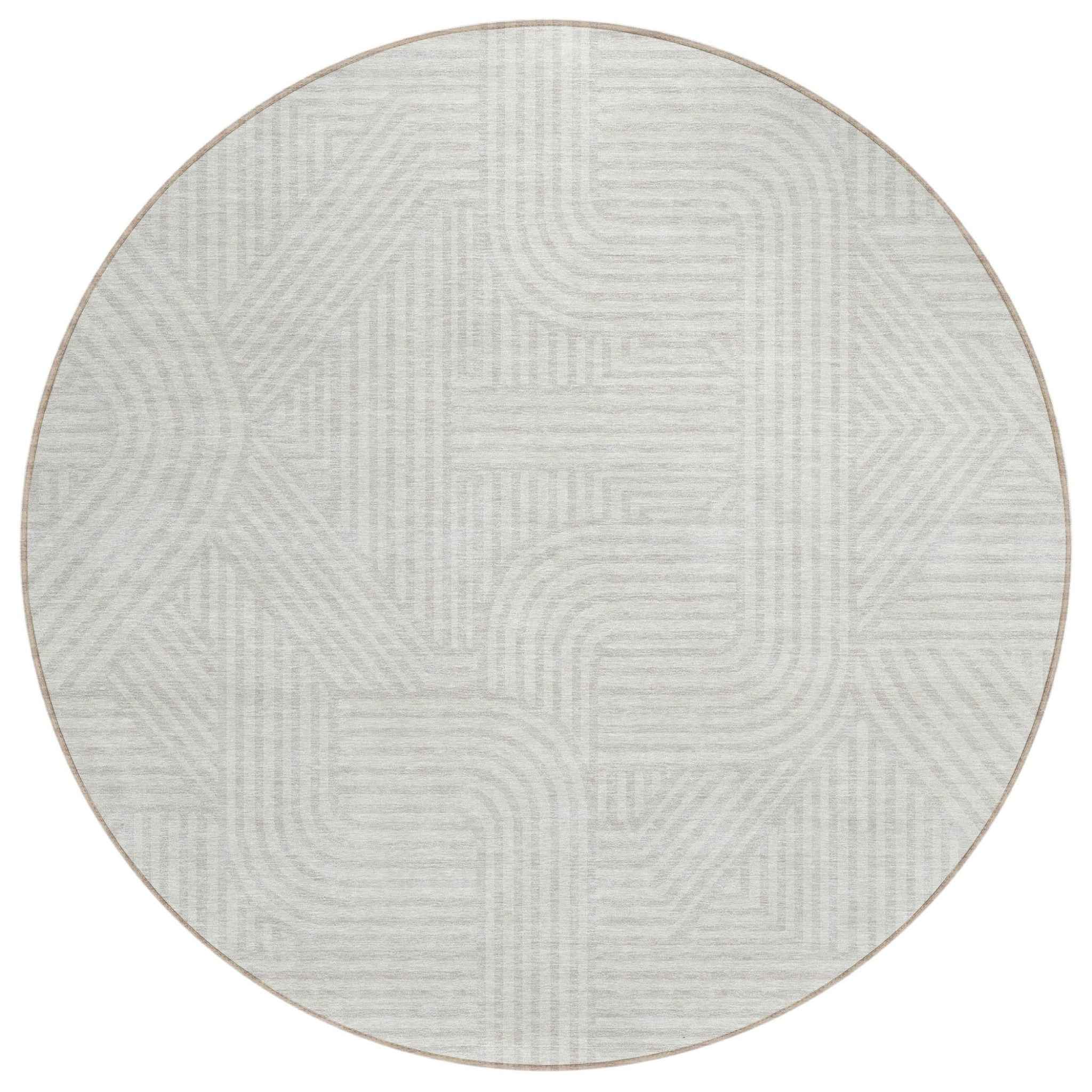 8' Ivory And Gray Round Abstract Washable Indoor Outdoor Area Rug