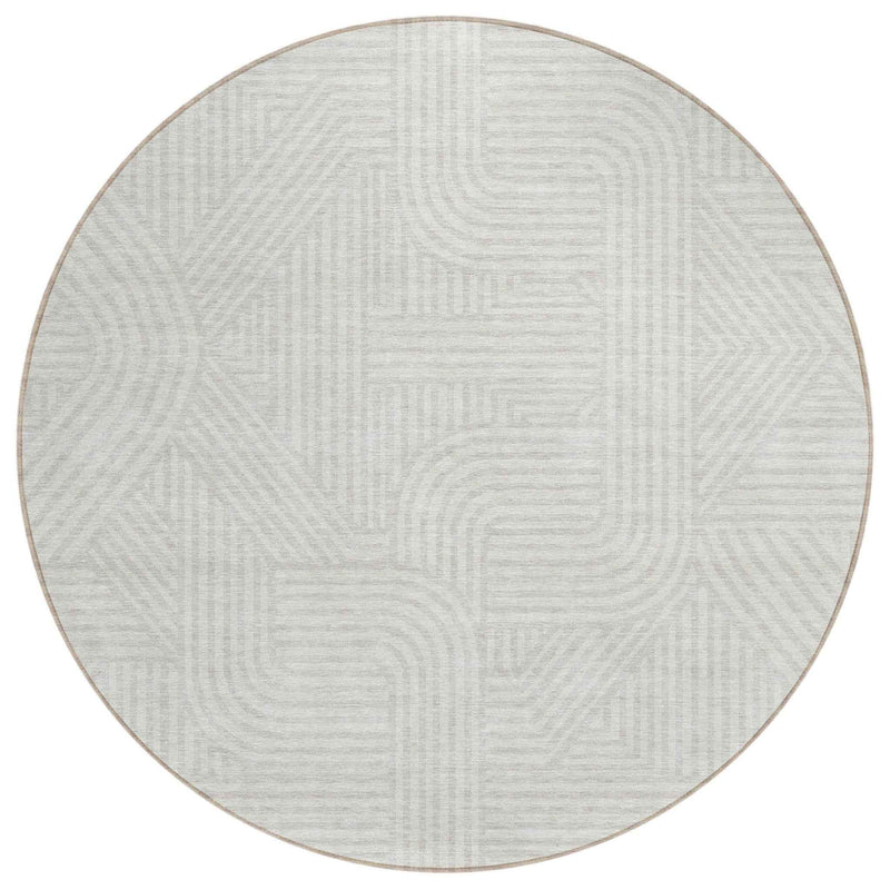 8' Ivory And Gray Round Abstract Washable Indoor Outdoor Area Rug