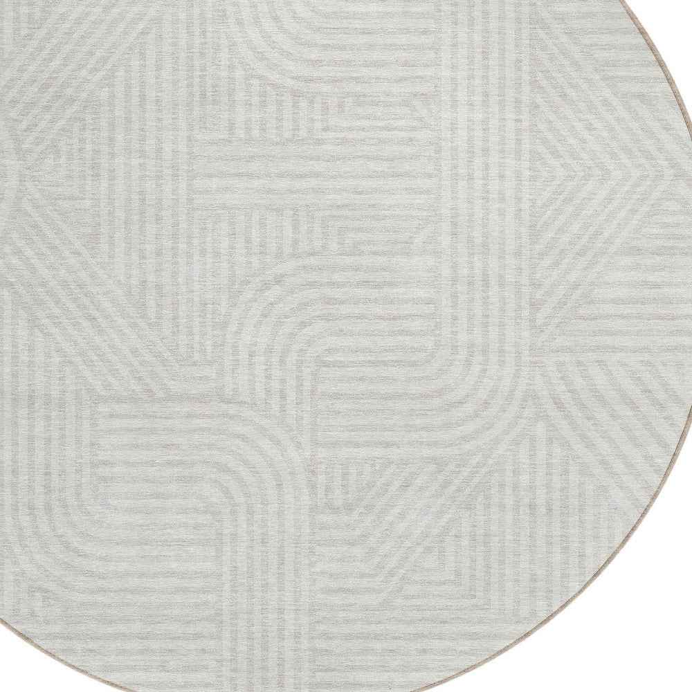 8' Ivory And Gray Round Abstract Washable Indoor Outdoor Area Rug