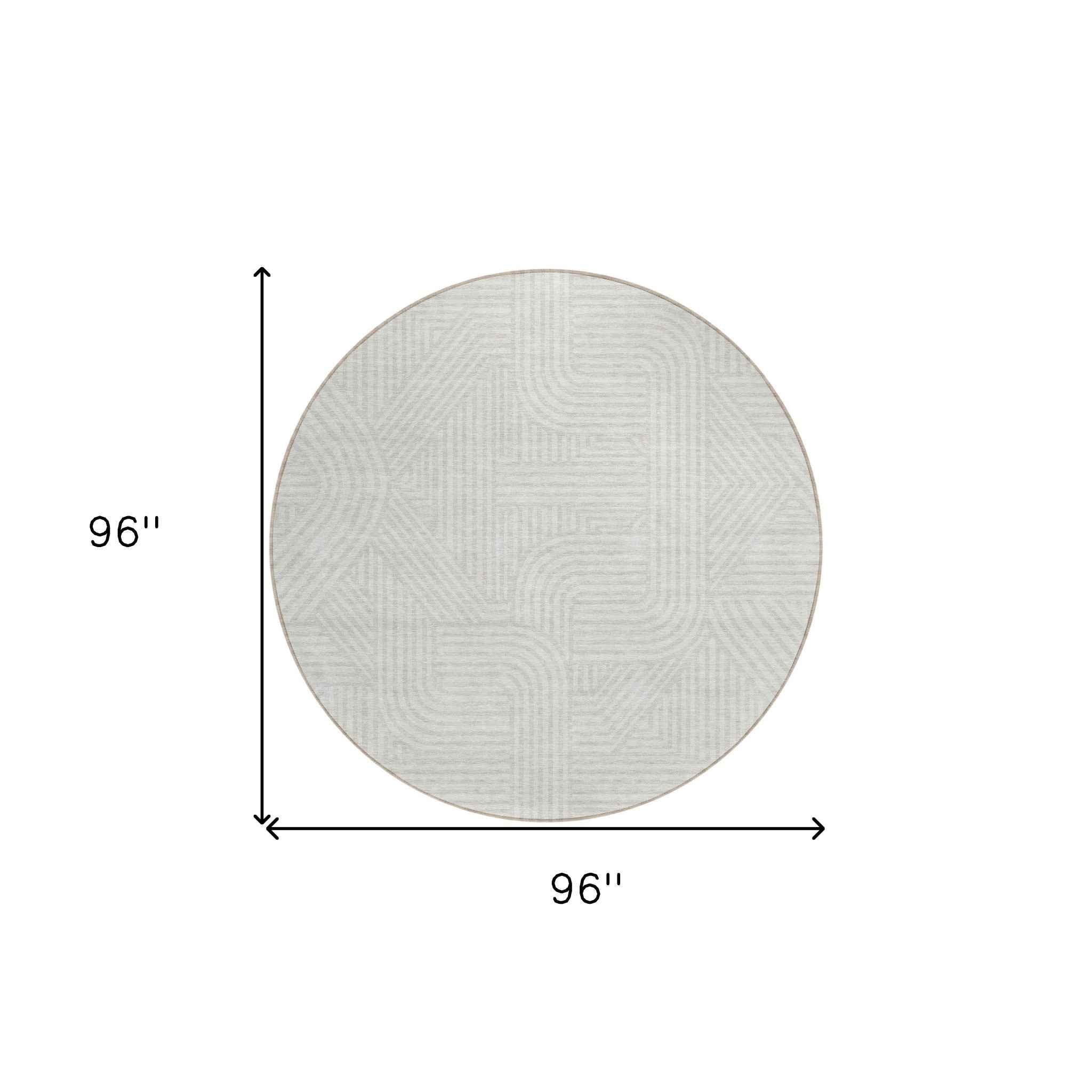 8' Ivory And Gray Round Abstract Washable Indoor Outdoor Area Rug