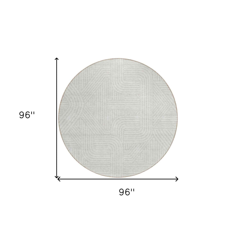 8' Ivory And Gray Round Abstract Washable Indoor Outdoor Area Rug