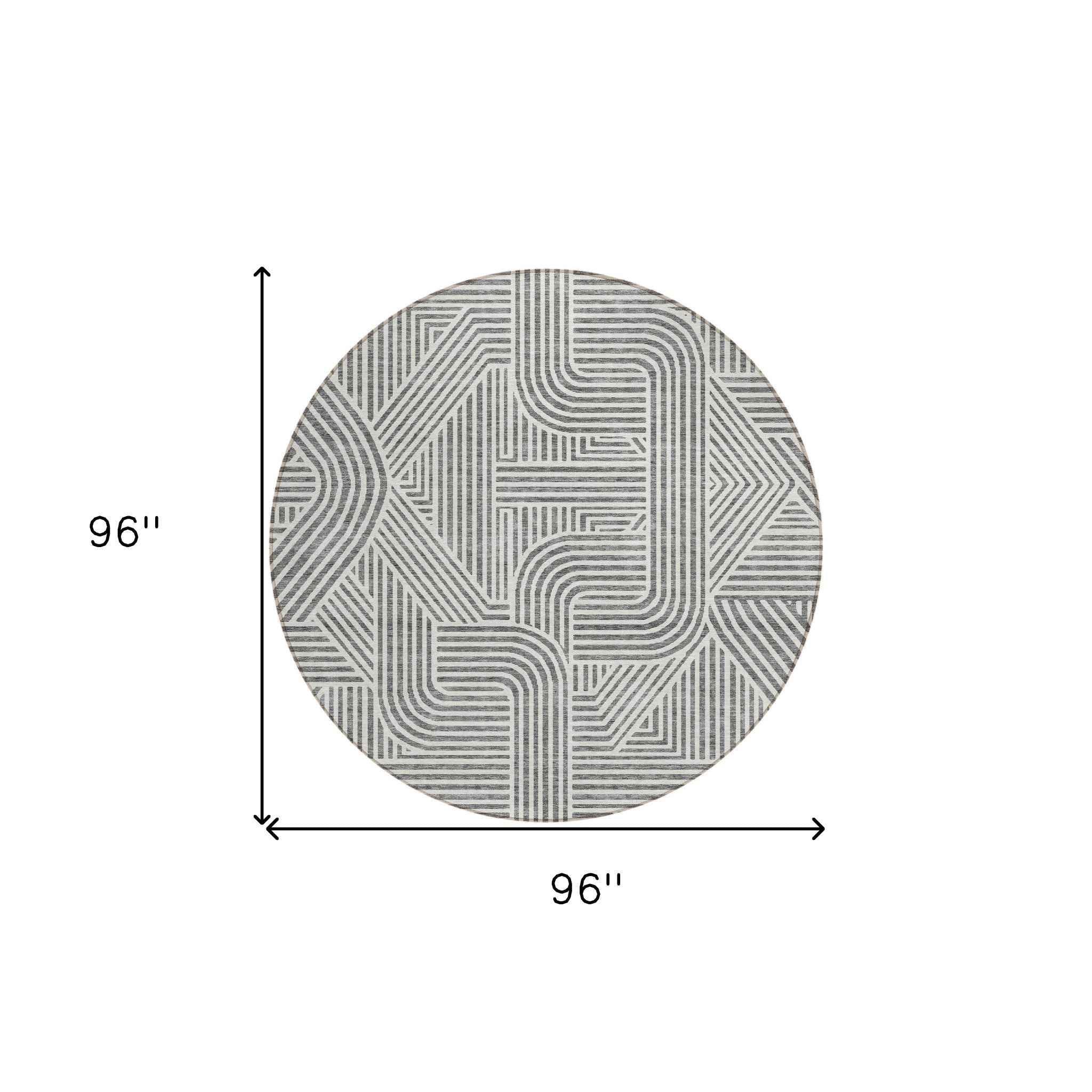 8' Gray And Ivory Round Abstract Washable Indoor Outdoor Area Rug