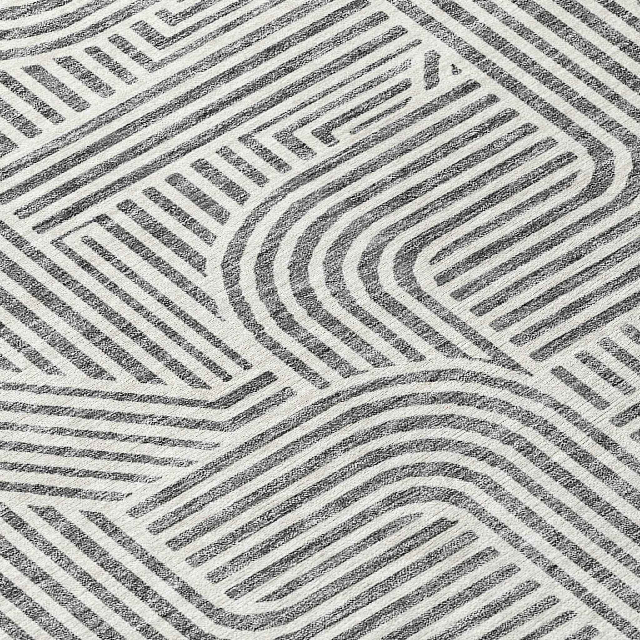 8' Gray And Ivory Round Abstract Washable Indoor Outdoor Area Rug