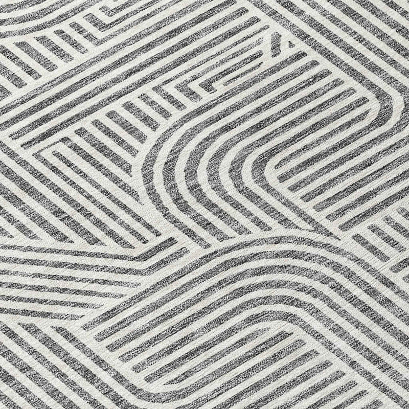 8' Gray And Ivory Round Abstract Washable Indoor Outdoor Area Rug