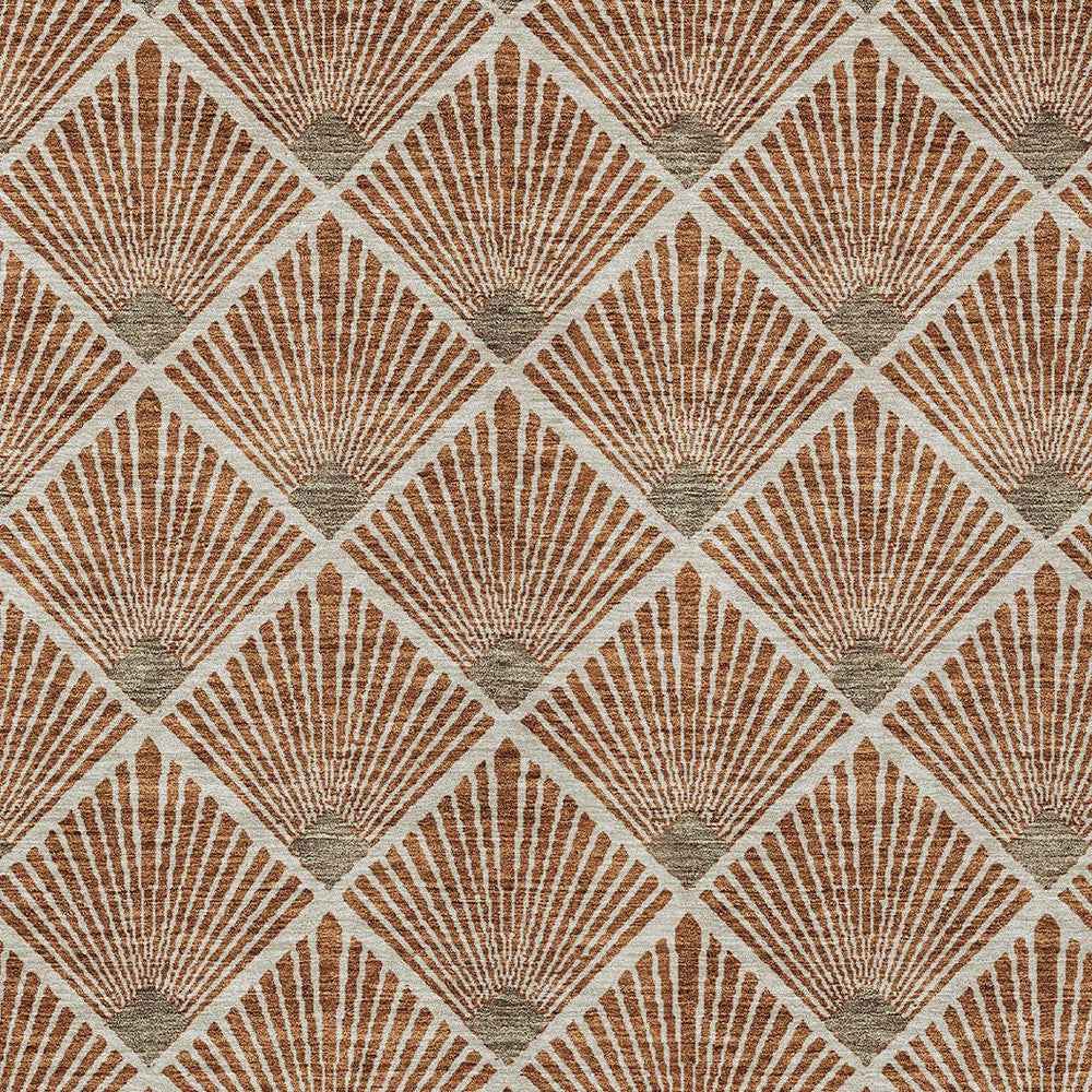 8' X 10' Brown Copper And Beige Geometric Washable Indoor Outdoor Area Rug