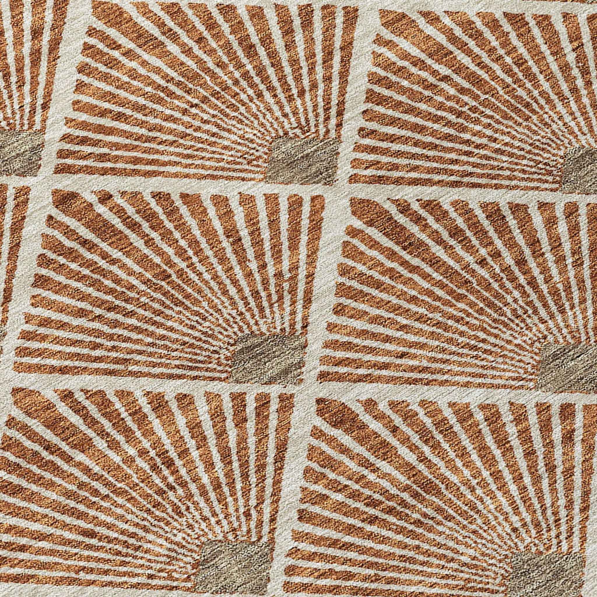 8' X 10' Brown Copper And Beige Geometric Washable Indoor Outdoor Area Rug